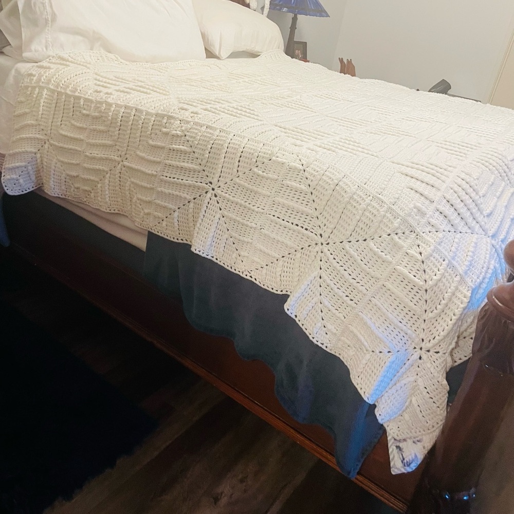 Vintage Handmade White Geometric Quilted Bedding